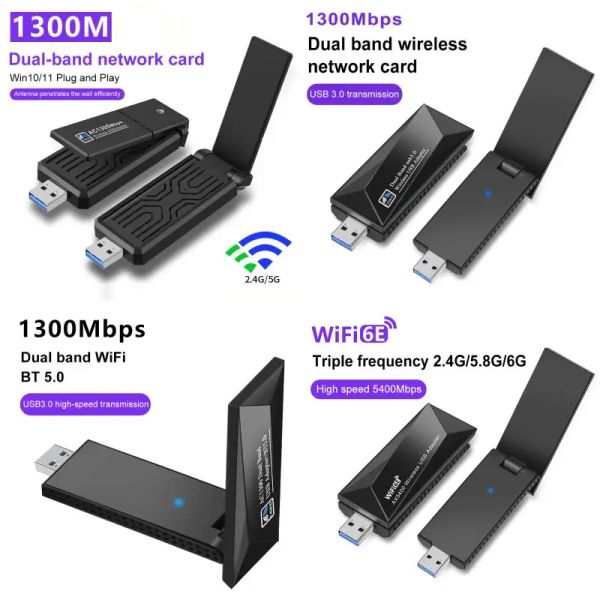 Cartões wifi 6e USB Wi -Fi Rede Banda dupla 2.4/5g USB 3.0 Triband Ethernet DONGLE DONGLO FREE RECEPTOR sem fio para laptop/desktop