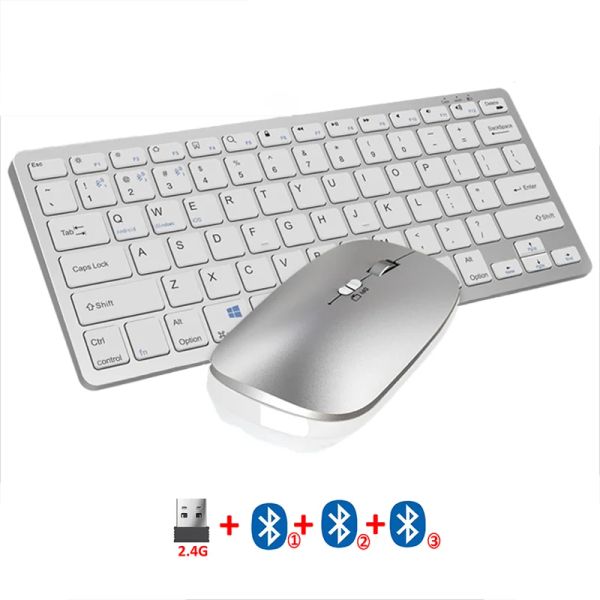 Combos jomaa 2.4g+bluetooth sem fio teclado mouse combo recarregável Mini multimídia Bluetooth Teclado conjunto de mouse para laptop PC