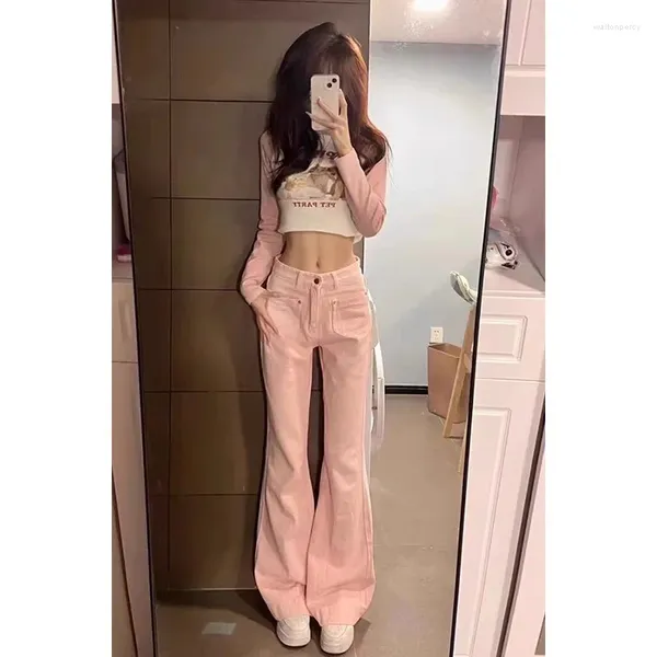 Frauen Jeans Pink Flare Baggy Harajuku Ästhetik Jeanshose Y2K breite Jeanhose Vintage 2000er Jahre Trashy Oversize Clothes 2024