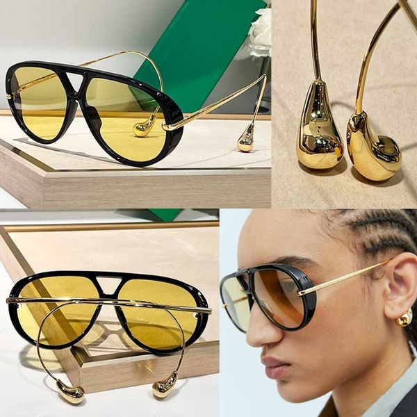 Lüks kadın tasarımcı oval damla güneş gözlüğü 1273s sarı biyo naylon lensler siyah büyük asetat çerçeve erkekler güneş gözlüğü kolye metal favoriler moda gözlükleri 1274s