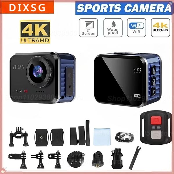 CAMERAS DIXSG WIFI MINI V8 Sport Camermcorder HD 4K 60fps com tela de controle remoto IP86 Micro DV DV Câmera de ação DV Câmera de ação