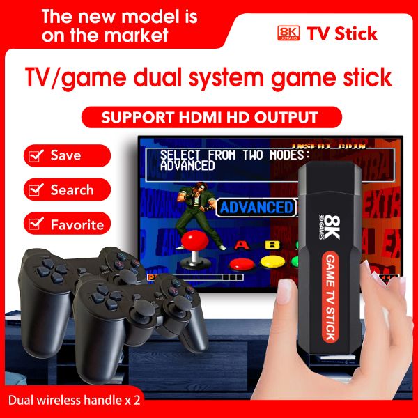 Box Lemfo Q9 Dual System Game Stick 8K Retro Video Games -Konsole mit drahtlosen Controller 64G TV -Sticks über 10000 Spiele für PSP -Geschenk