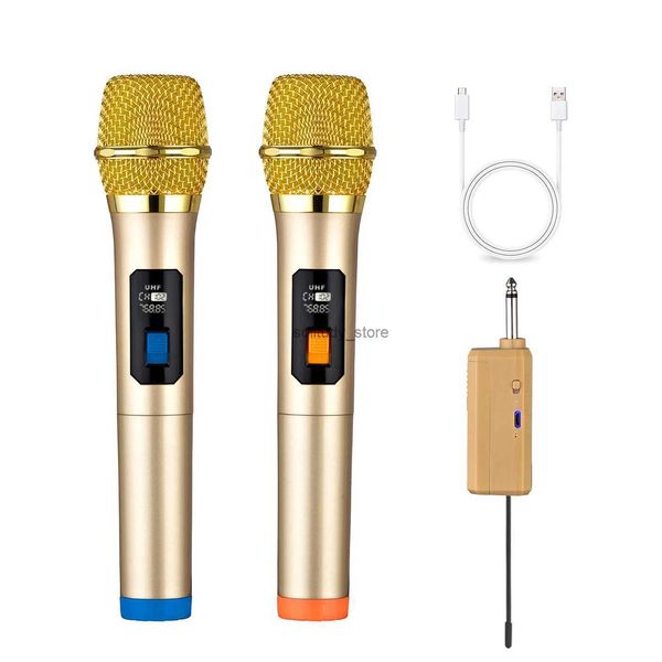 Microfoni HeikuDing Microfono wireless UHF Dual Bordless Dynamic System Ricevitore di ricarica con karaoke cantando DJ microfoneq