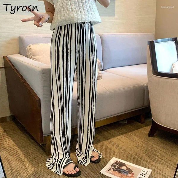 Pantaloni da donna Donne a strisce Slit Slit Simple Summer Sump Daily Daily Elegante All-Match High High Wit Cozy in stile coreano Ladies Sporty