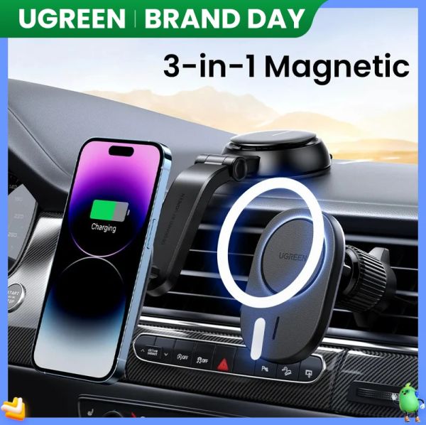 Chargers Ugreen Magnetic Wireless Car Charger ADSORBABLE per iPhone 15 14 13 12 Pro Max Holder Phone Mount Wireless Caricamento Caricatore