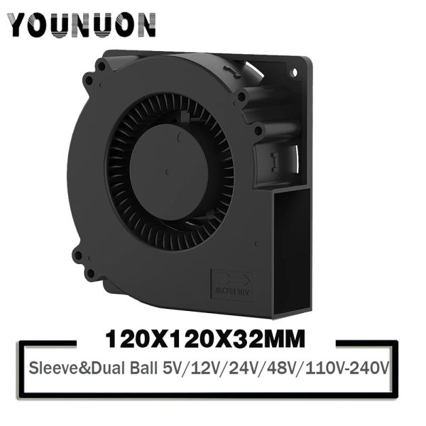 Soğutma Younuon 120mm Blower Fan 12032 Blower Soğutucu Fanları DC 5V 12V 24V 48V Fırçasız Fanlar AC 110V 220V 120X120X32mm Santrifüj üfleyici