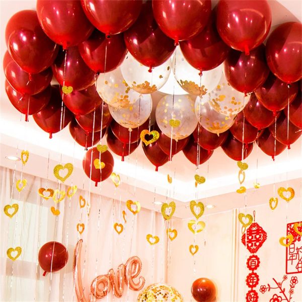 100pcs Red Heart Laser Liginas Balões de pingentes frustrarem a chuva Tassel Acessórios pendurados Sala de casamento Decorações de festa de aniversário