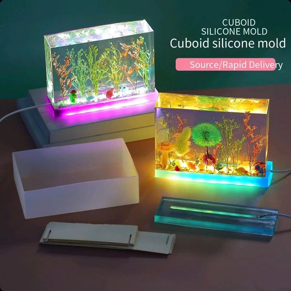 DIY CRISTAL EPOXY Resina Molde Display Cilíndrico Night Night Light Silicone Molde