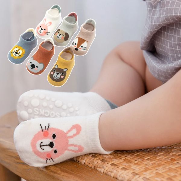 Recém -nascidos Summer Summer Short Anti Slip Socks Com Animal Print Kids Criança Criança da Primavera Crianças Meninas Meninas Luta Invisível Meia