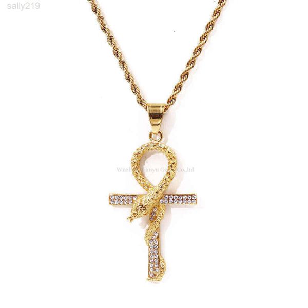 Yadis Custom Hiphop Cross Snake 14K 18K Gold Gold Collana da uomo ghiacciato