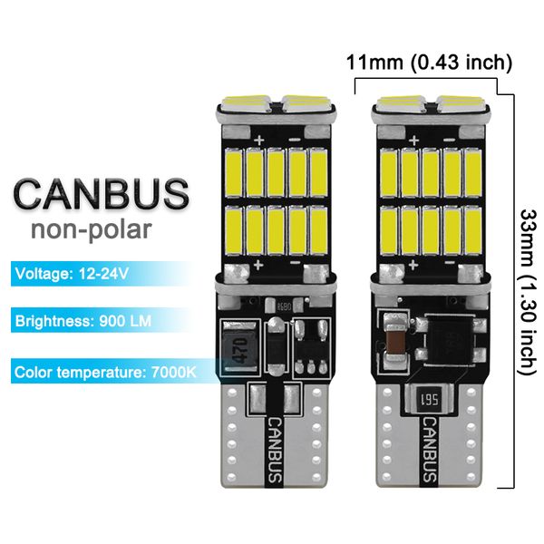 2/6/10 PCS T10 W5W LED-Lampen Canbus 12V/24V 4014-26SMD 7000K Weißes Auto Innenraum Dome Türkoffer-Kennzeichen Keilleuchten Keilleuchten