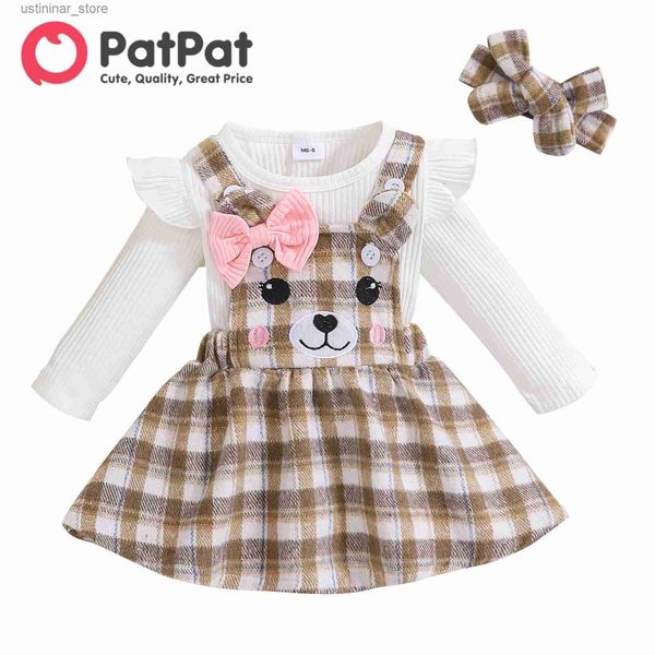 Mädchenkleider Kleid Baby Kleidung Neugeborene Kinder Partykleider Neugeborene 3pcs 95% Baumwollrippen Strick Strampler Cartoon Gesamt Set L47