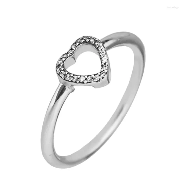 Rings de cluster genuíno 925 prata esterlina para mulheres Puzzle Heart Frame Ring Party Wedding Wedding Jewelry Anilos