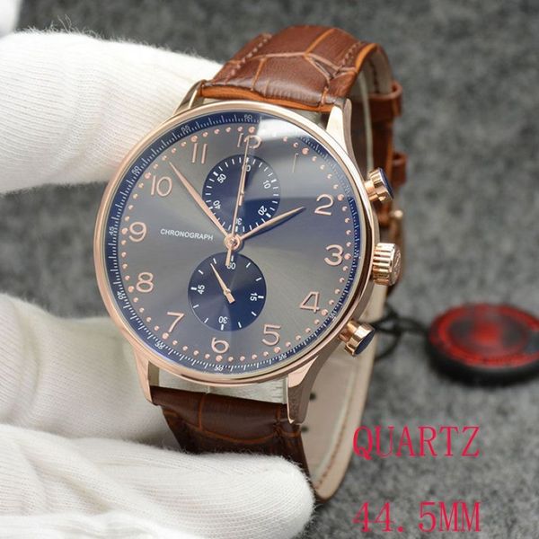 Новые часы Rose Golden Case Chronograph Sports Battery Power Limited Watch Brown Dial Кварц Профессиональные наручные часы Складные застежки 246W