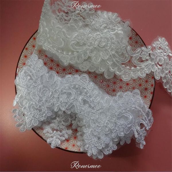 Zarte 2 -Yards Weiß/Elfenbein Cording Edge Blume Venise Venice Mesh Spitzenverkleidung Applique Nähwerk für Hochzeit 7 cm SX28