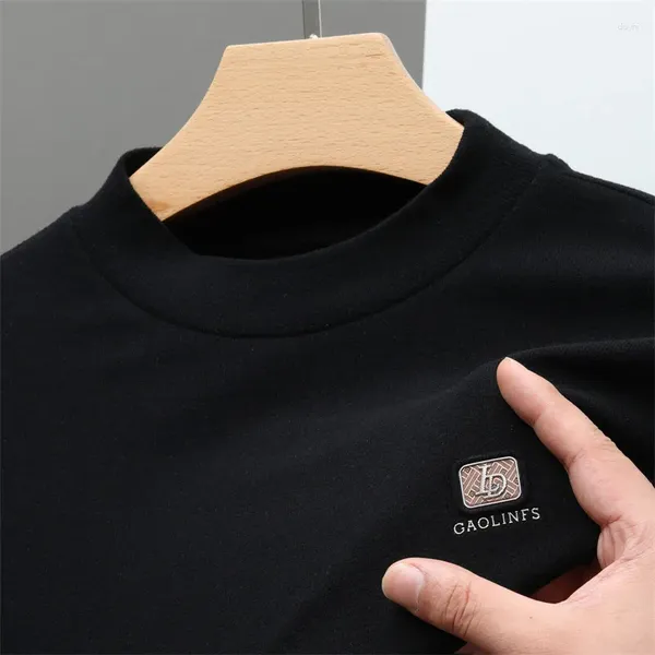 Marca maschile marca di alta qualità in cotone ricamato ricamato a maniche lunghe t-shirt autunno a doppia faccia di velluto a doppio lato panoramica casual calda casual