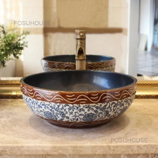 Lavelli da bagno in ceramica personalizzati leggeri infissi da bagno nordici di lusso creativo tavolo alto bacino di bellezza lavelli da cucina di bellezza