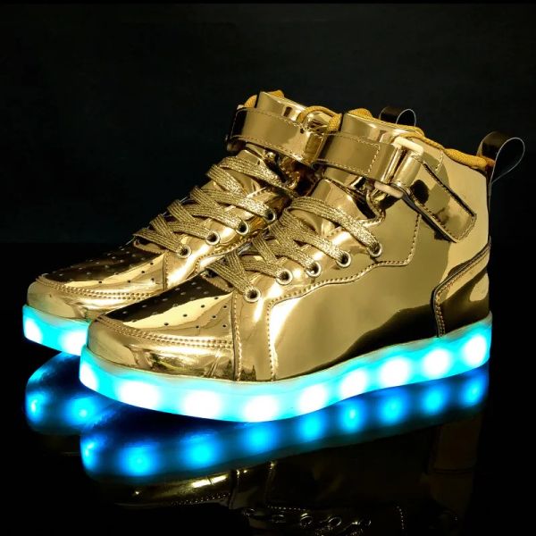 Sneakers Herren- und Damen -Hoch -Top -Board -Schuhe Kinder leuchtende Schuhe LED LEGE SHOUS Spiegel Lederschuhe groß 2547