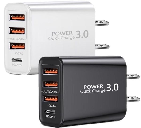 Быстрая быстрая зарядка ЕС US UK 4PORTS TYPE C USBC PD QC30 WALL CHARGE AC AC Home Travel Power Adapter для iPhone 12 13 14 Samsung HTC 1075035