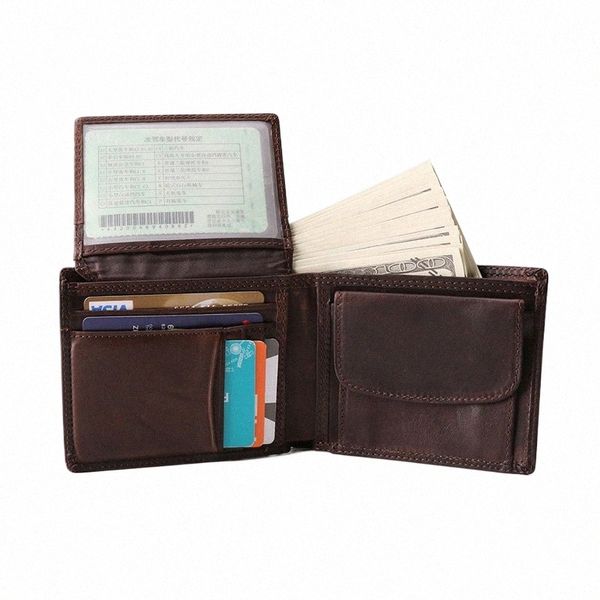 Herren echte Leder -Brieftasche Verrückte Pferde Haut Busint Retro Horiztal Wallet Mann Slim Tasche Rfid Multi Card Man Geldbörse FI Y7IW#