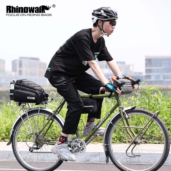 Rhinowalk Bicycle Bag Bike Trekn Bag 12l Pannier Bag Big Capacing Ciclismo Bike Rack Salto traseiro com capa de chuva MTB Road