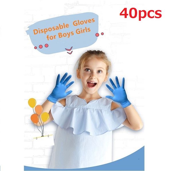 40pcs Kinder Handschuhe Einwegnitrilhandschuh für Kinder verdickte Schulhandschuhe für linke und rechte Hände Handschuhe Blau