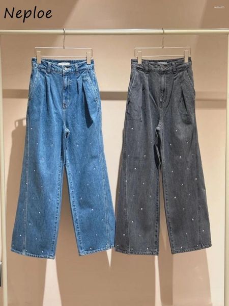 Frauen Jeans Neploe Hohe Taille All-Match Lose Jean Casual Ruched Slim Fit Heavy Nagel Bit Bein Hosen Japan Moda Baumwollhosen