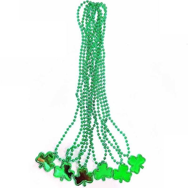 Colares de pendentes 6pcs St Patricks Day Clover Colar de contas verde Shamrock Hat caneca Colares de contas irlandes