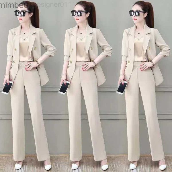 Blazer da donna blazer coreano sottile giacca blazer sfoderata e pantalone gamba ampia ufficio primaverile Lady Elegant 2 pezzi Set Women Outfits Ensemble Femme T38 C240410