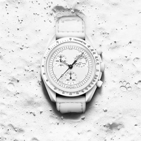 Новая цветная биокерамическая планета Луна Мужские часы полная функция Quartz Chronograph Mercury Mission 42 мм нейлоновые роскошные часы Limited Edition Master Watch