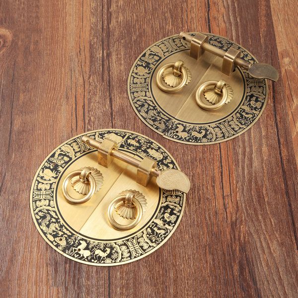 Hardware de móveis antigos chinês Brass redondo maçanetas de puxar vintage para armário de porta Caixa de madeira Caixa de madeira redonda trava de cobre