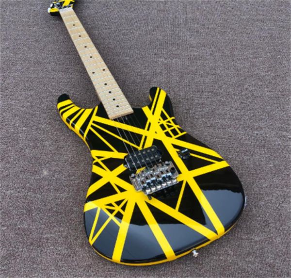 Упаковка из пены Kram Professional Performance Eddie Van Halen Guitar Yellow Striped Черная электрогитара 6 струнных гитар Guitarr9829830