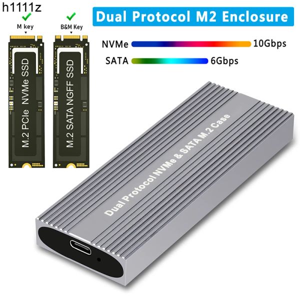 Gehäuse Dual Protocol SSD -Gehäuse Gehäuse M.2 SATA NVME SSD EXTERNALSCHAFT JMS581D -CHIP -Werkzeug kostenlos für M/B+M Key 2230 2242 2260 2280 m2 SSD