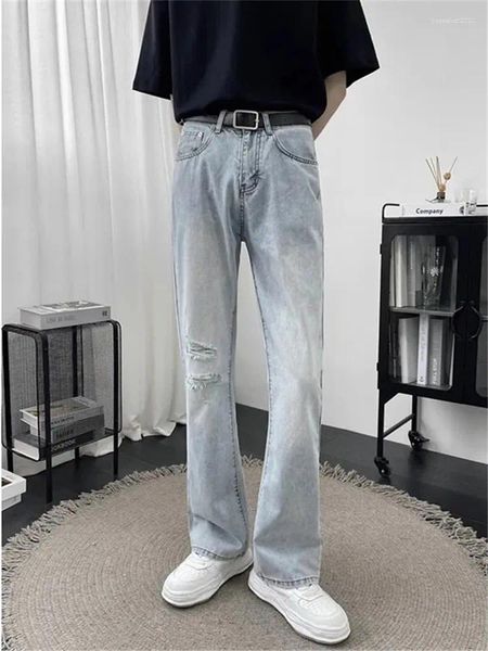 Herren Jeans High Street Ripped männlicher Flut Hip-Hop-Flare Hosen 2024 Sommer Dünner Abschnitt Gerade Denimhose LOSS Casual Old