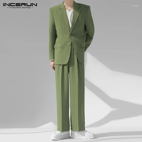 Men's Tracksuits Incerun Men Define Solid Color Streetwear Laple Slave Longa Blazer Calças 2pcs 2024 Moda coreana Suits S-5xl