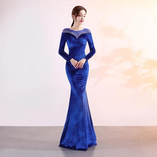 Lässige Kleider elegante und hübsche Frauen für Abschlussball Velvet Kleid Braut Abend formelle Party Spezialveranstaltungen Luxus Langarm Koreaner