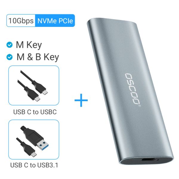 Accendi OSCOO M2 CASO SSD NVME SATA Dual Protocol M.2 a USB Tipo C 3.2 Gen 2 SSD portatile SSD SATA NVME Custodia PC esterna esterna