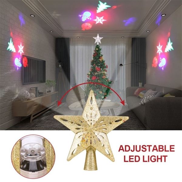 Árvore de Natal Top Light Star Star Star LED LED Snowstorm Snowman Stripe RGB Luzes do projetor Decoração de Natal EU plug 20102123