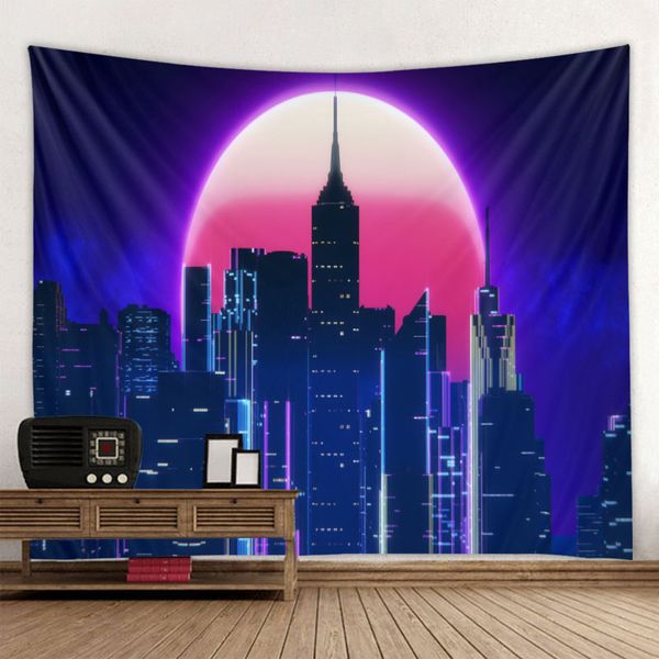 Cidade View Tapestry City Night View Home Art Backgrody Pano Bohemian Tapestry Hippie Sheets Sofá Blanket Beach Mat Yoga Mat