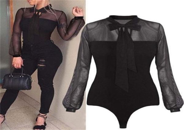 Moda kadın bayanlar seksi leotard tül uzun kollu bant ge üstler ince yaz tulum sxl kadın kıyafetleri bluz üst bodysuits gxis7474192