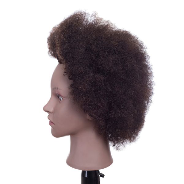 Afro Professional Styling Head para cabeleireiros Mannequin Training Doll Head com cabelos humanos para a prática de barbeiro