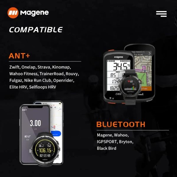 MAGENE S3+ MODO DUAL VELOCIDADE/CADENCE SEEMOMEMETOMETEMETEMETEMEMEMENTO DE ANT+ BLUETOOTH Monitor de freqüência cardíaca para Garmin igpsport Bryton