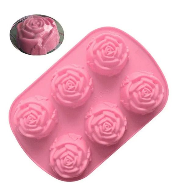 Stampi in silicone per saponi 6 buchi fiore rosa gelatura stampo cioccolato cioccolato 3d cupcake cottura da forno da forno muffin stampo
