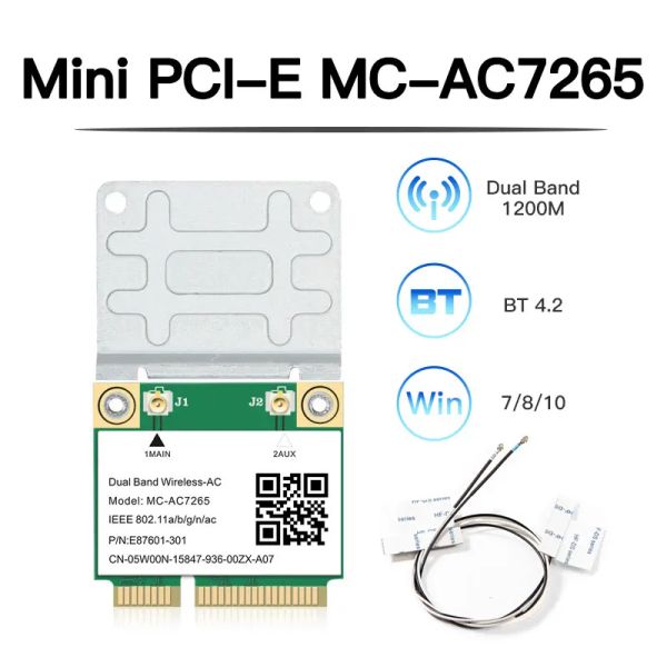 Cartas 1200Mbps MCAC7265 Mini PCIE WiFi Card Bluetooth4.2 802.11ac Banda dupla 2.4g/5GHz Adaptador para laptop Better 7260AC