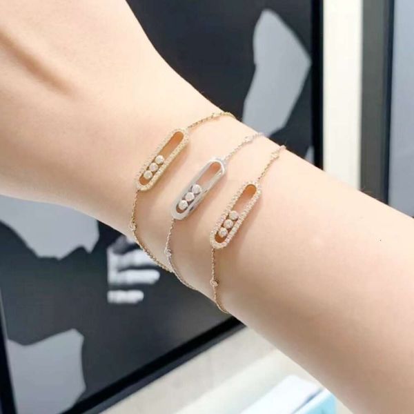Versione alta v Jinmei famiglia tre donne flessibili in oro rosa leggero semplice braccialetto scorrevole a diamante completo