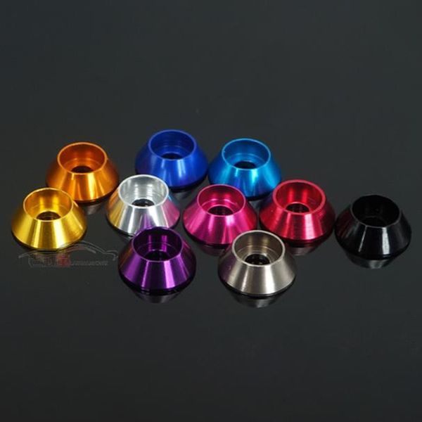 10-20pcs/lote de alumínio Cone da cabeça da cabeça M2 m2.5 m3 m4 m5 m6 m8 Corlorful Aluminium Last Hex Cap Hex Head Juxet Washer