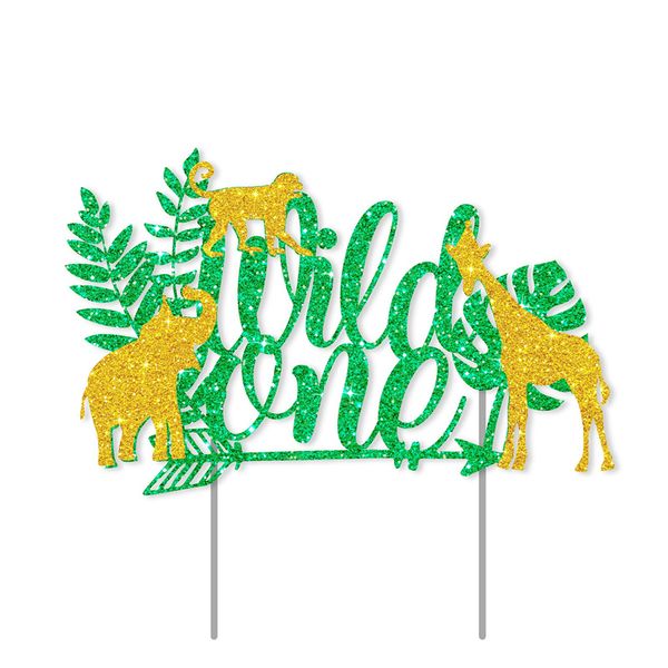 Gold Green Glitter Wild One Cupcake Topper Party Birthday Party Decor Baby Charp Boy Girl Jungle Supplies de 1º aniversário