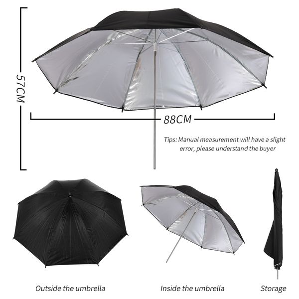 Umbrella Reflective Photo Studio Conjunto 33 '84 cm Silver White Gubla leve suave + Uso duplo 4 peças Acessórios fotográficos