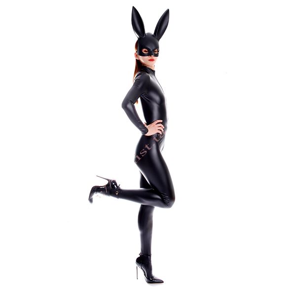 Mulheres Sexy Full Bodysuits Terno fosco de alta qualidade feminino preto fosco fosco de cosplay trajes de gato sem chapéu