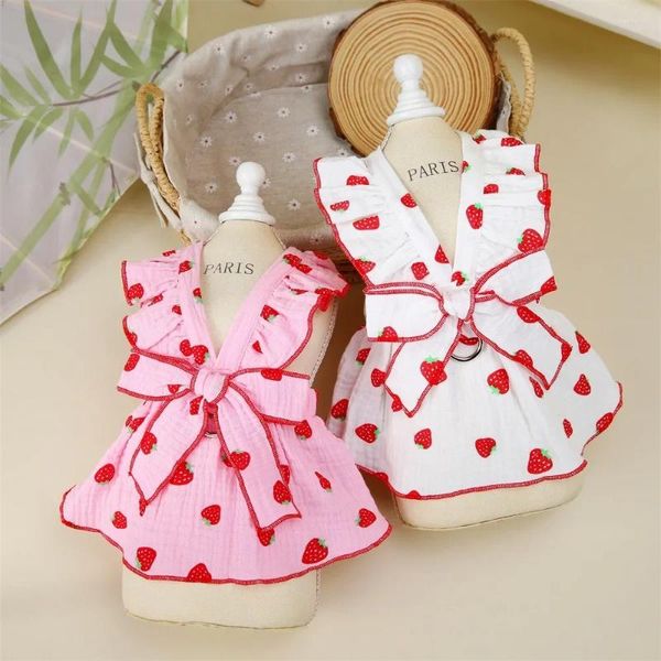 Собачья одежда Strawberry Pattern Summer Princess Pet платье для собак маленькие щенки животные кошка Свадебная вечеринка одежда одежда Чихуахуа Йорк